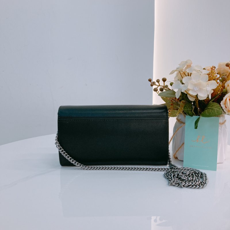 MS0637 Pinko 品高 燕子包 鏈條 錢包 皮革 黑色 銀扣 水晶 Love One Wallet On Chain Leather and Crystal Black x PHW-1