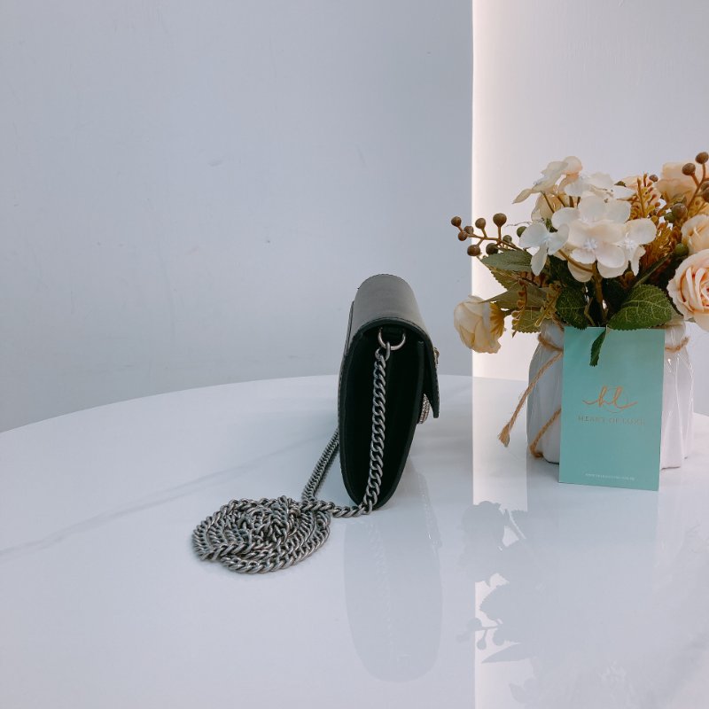 MS0637 Pinko 品高 燕子包 鏈條 錢包 皮革 黑色 銀扣 水晶 Love One Wallet On Chain Leather and Crystal Black x PHW-2