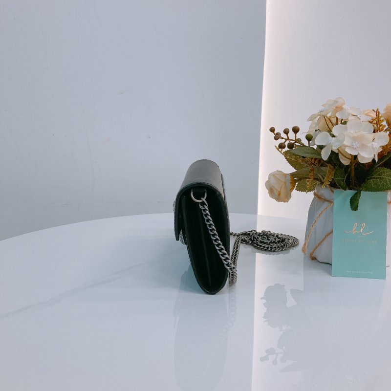 MS0637 Pinko 品高 燕子包 鏈條 錢包 皮革 黑色 銀扣 水晶 Love One Wallet On Chain Leather and Crystal Black x PHW-3