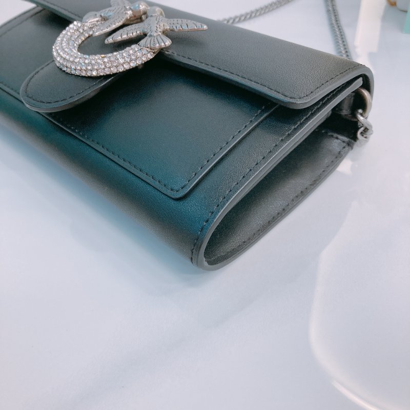 MS0637 Pinko 品高 燕子包 鏈條 錢包 皮革 黑色 銀扣 水晶 Love One Wallet On Chain Leather and Crystal Black x PHW-6