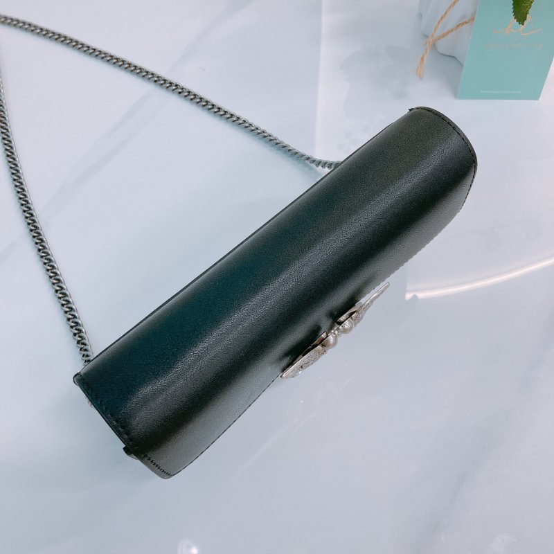 MS0637 Pinko 品高 燕子包 鏈條 錢包 皮革 黑色 銀扣 水晶 Love One Wallet On Chain Leather and Crystal Black x PHW-8