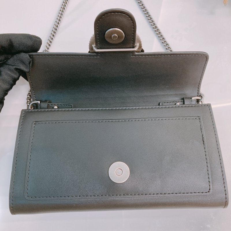 MS0637 Pinko 品高 燕子包 鏈條 錢包 皮革 黑色 銀扣 水晶 Love One Wallet On Chain Leather and Crystal Black x PHW-9