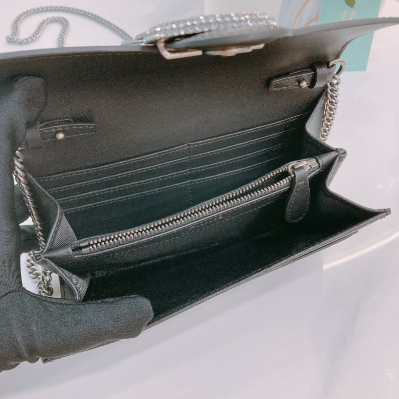 MS0637 Pinko 品高 燕子包 鏈條 錢包 皮革 黑色 銀扣 水晶 Love One Wallet On Chain Leather and Crystal Black x PHW-12