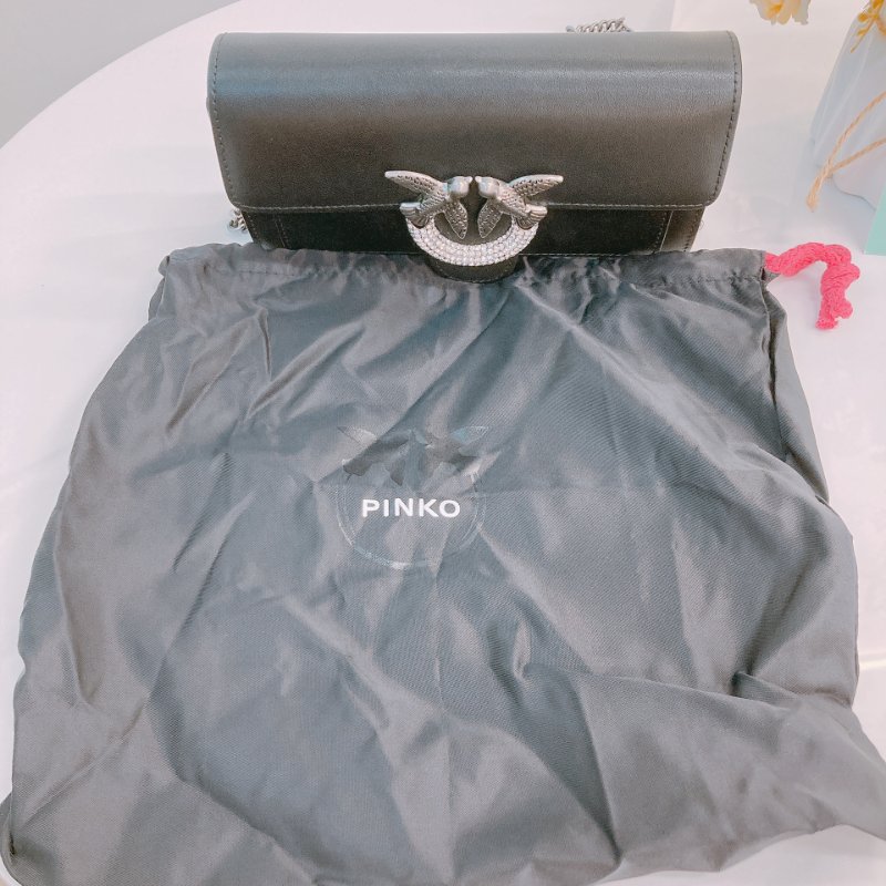 MS0637 Pinko 品高 燕子包 鏈條 錢包 皮革 黑色 銀扣 水晶 Love One Wallet On Chain Leather and Crystal Black x PHW-13