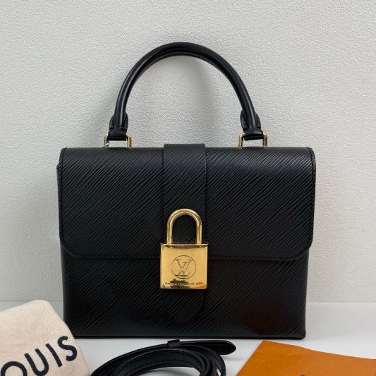 路易威登/Louis Vuitton LOCKY BB 黑色牛皮水波紋鎖頭包-5