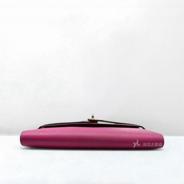 B6364-HERMES KELLY L3玫瑰紫EPOSM皮銀釦長夾-4