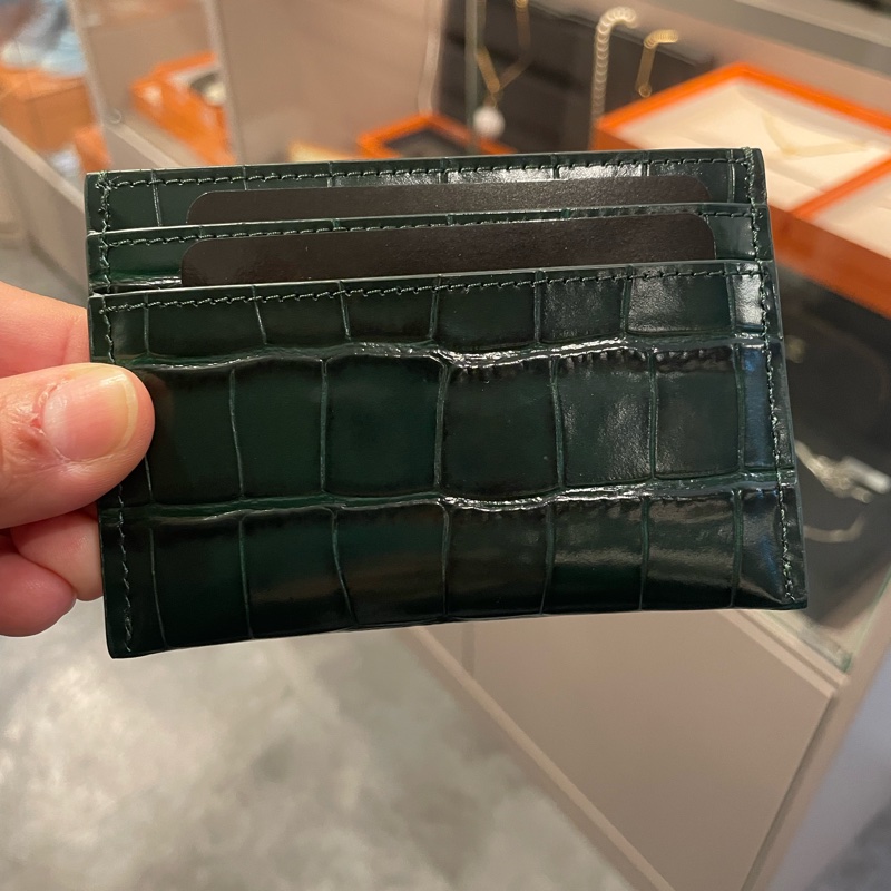 Chanel綠色鱷魚壓紋卡包-4