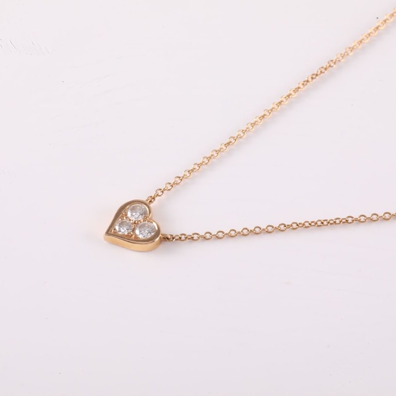 TIFFANY&CO 18K玫瑰金鑽石Tiffanyclassic系列心形鑲鑽三顆鑽項鏈-2