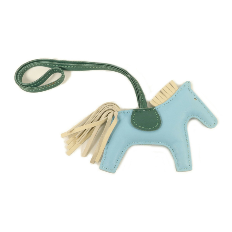 HERMES Milo皮革Rodeo PM掛飾Celeste/Malachite/Craie-1