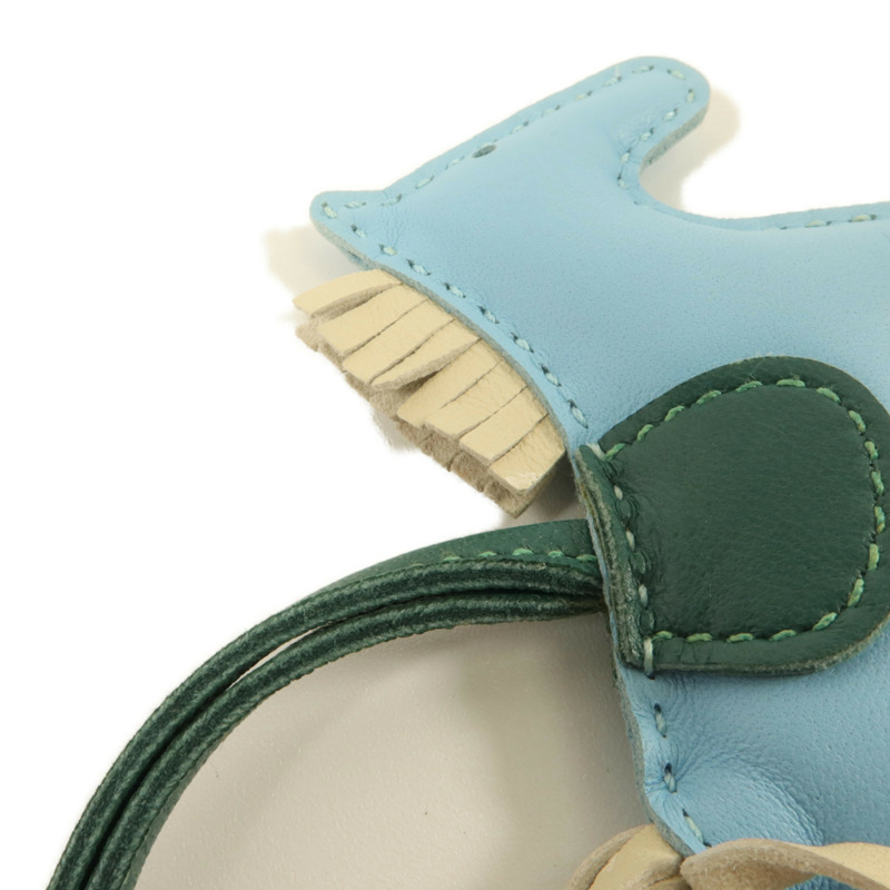 HERMES Milo皮革Rodeo PM掛飾Celeste/Malachite/Craie-3