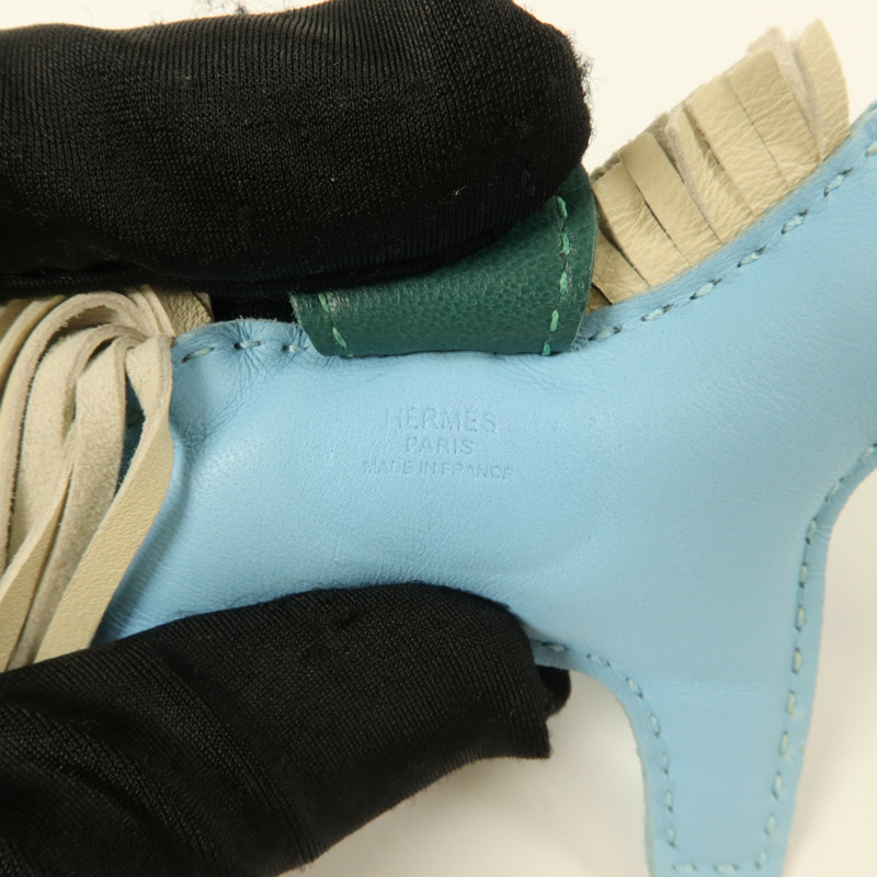 HERMES Milo皮革Rodeo PM掛飾Celeste/Malachite/Craie-4