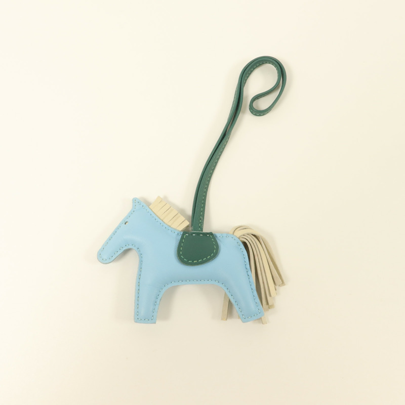 HERMES Milo皮革Rodeo PM掛飾Celeste/Malachite/Craie-5