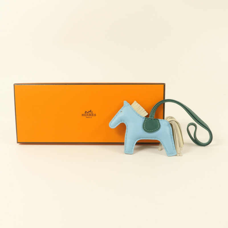 HERMES Milo皮革Rodeo PM掛飾Celeste/Malachite/Craie-6