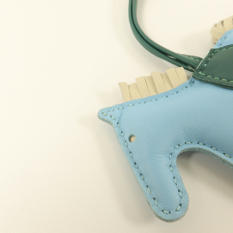 HERMES Milo皮革Rodeo PM掛飾Celeste/Malachite/Craie-7