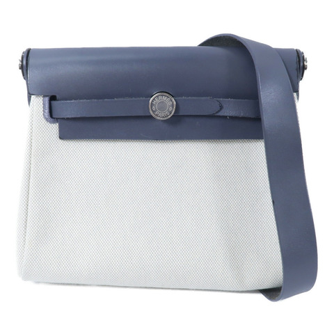 HERMES 帆布Mini Herbag肩背袋Ardoise/Beige