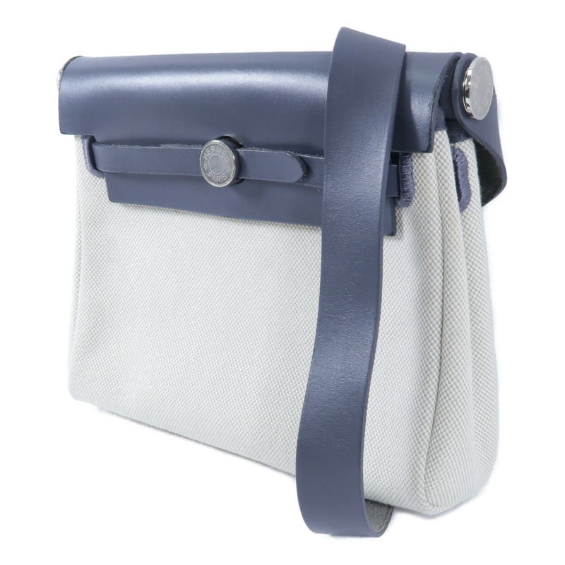 HERMES 帆布Mini Herbag肩背袋Ardoise/Beige-2