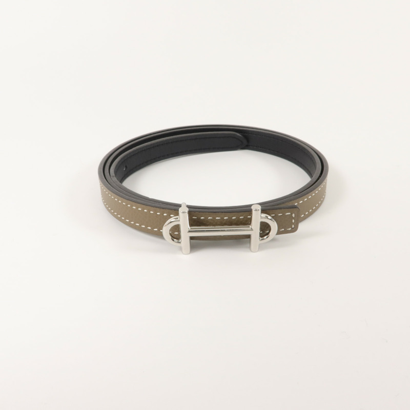 HERMES Epsom皮革/Swift皮革Belt皮帶Etoupe/Noir-4