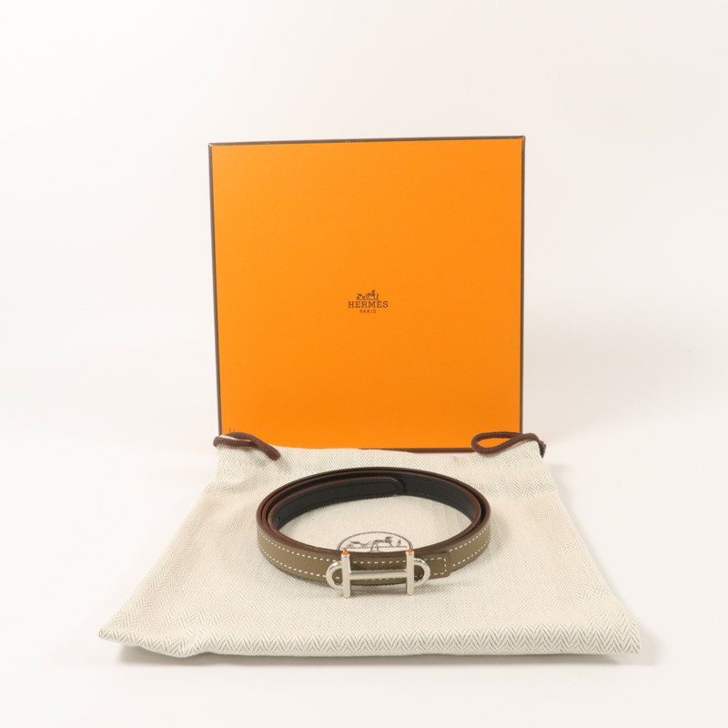 HERMES Epsom皮革/Swift皮革Belt皮帶Etoupe/Noir-10