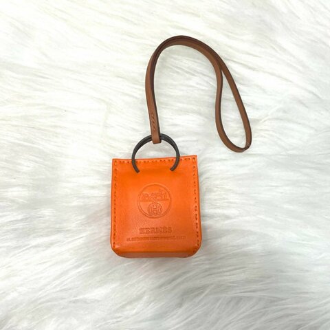 HERMES 全皮包包造型吊飾 橘色