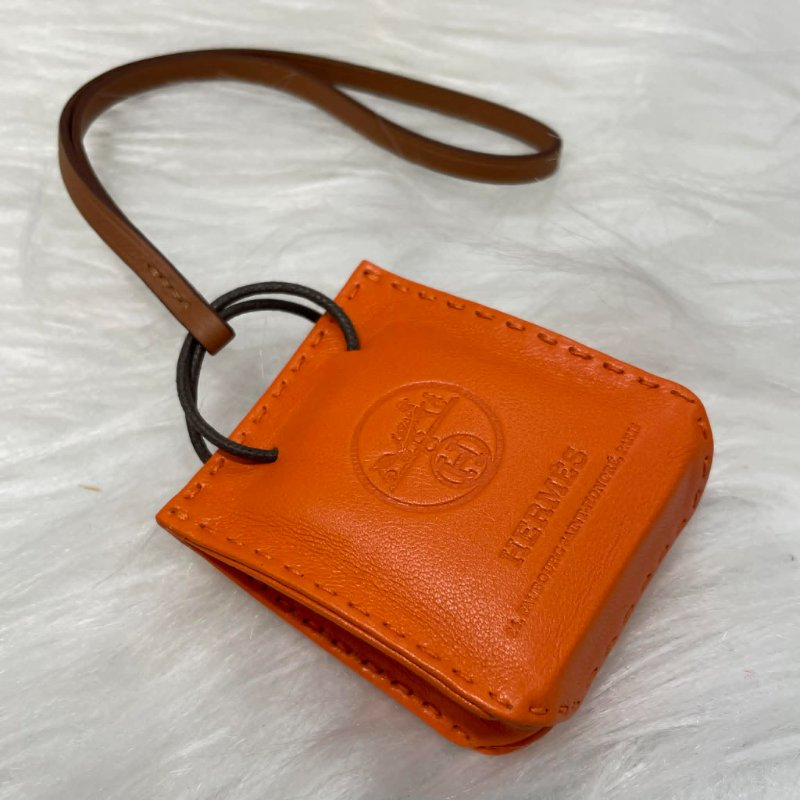 HERMES 全皮包包造型吊飾 橘色-2
