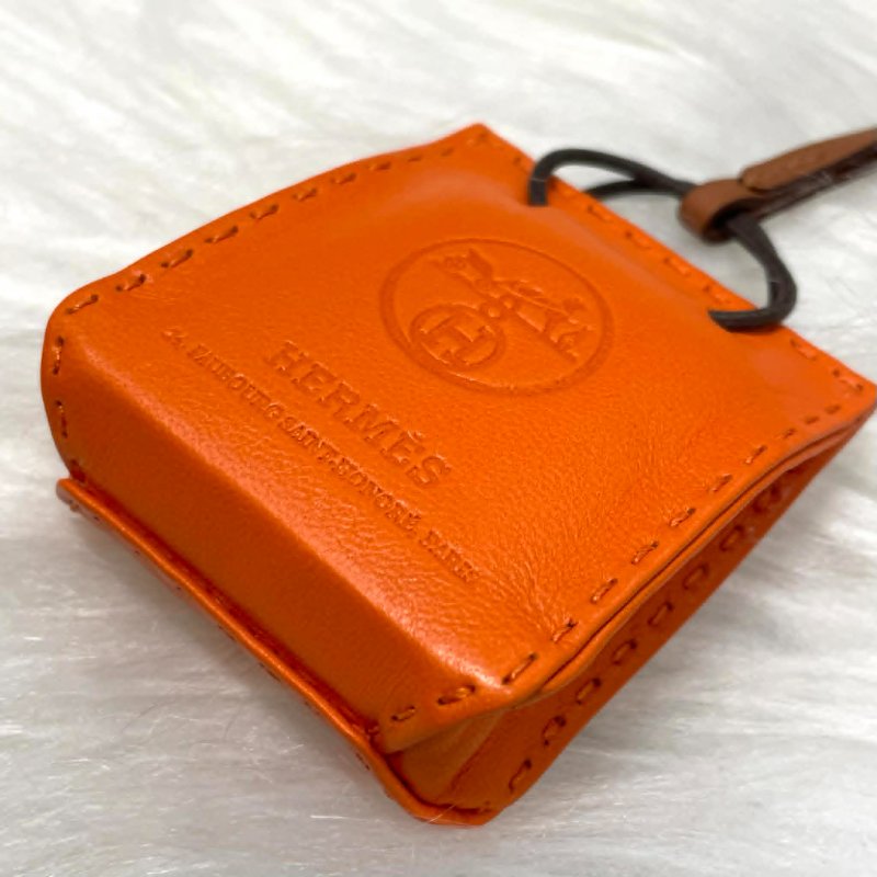 HERMES 全皮包包造型吊飾 橘色-3