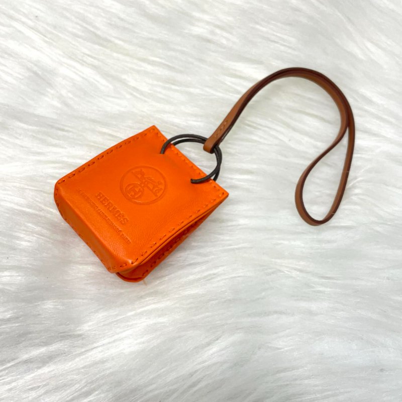 HERMES 全皮包包造型吊飾 橘色-4