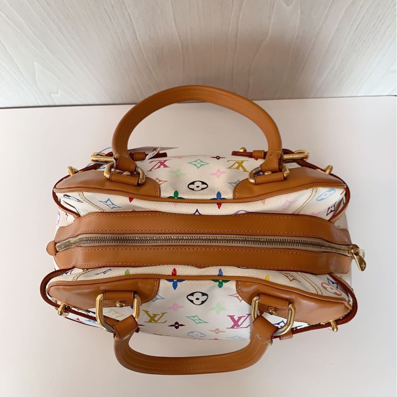 98新LV路易威登 中古白三彩保齡球手提包 -4