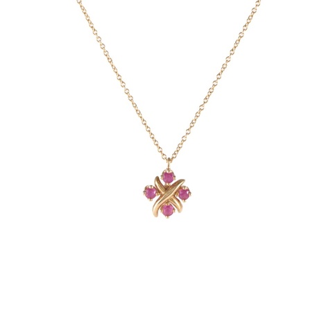 TIFFANY&CO 18K黃金Schlumberger系列四鑽紅寶石項鏈