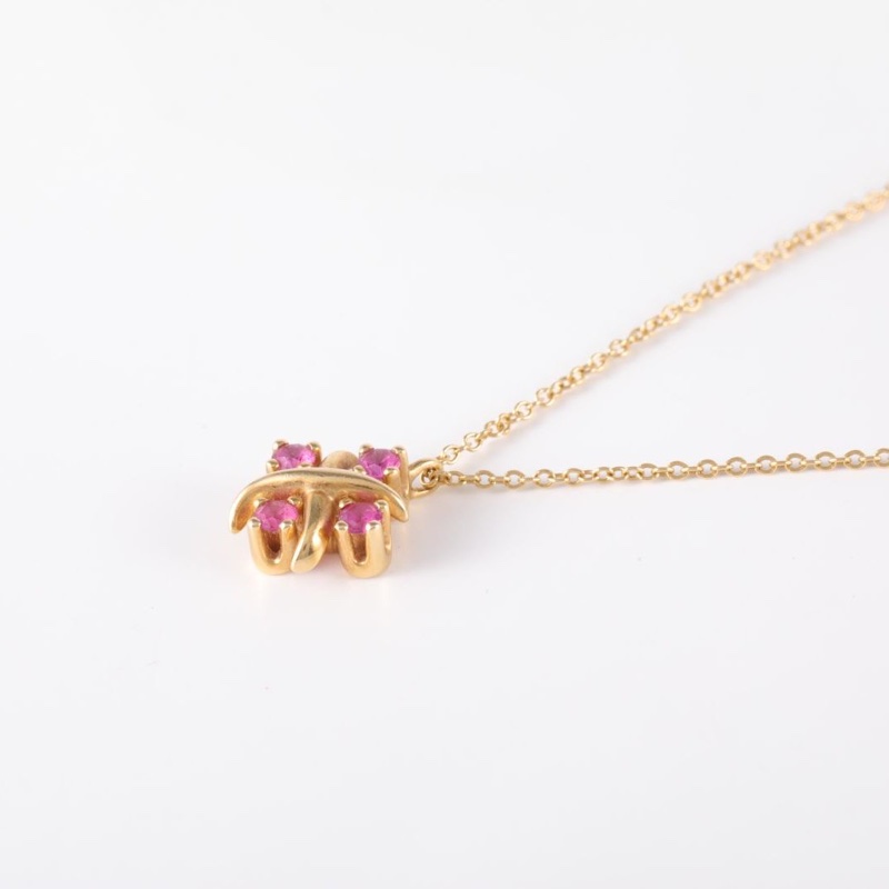 TIFFANY&CO 18K黃金Schlumberger系列四鑽紅寶石項鏈-2