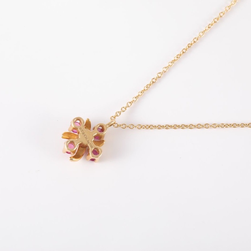 TIFFANY&CO 18K黃金Schlumberger系列四鑽紅寶石項鏈-3