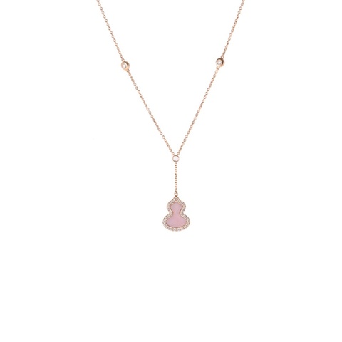 Qeelin 18K玫瑰金鑽石PetiteWulu及粉紅蛋白石項鏈