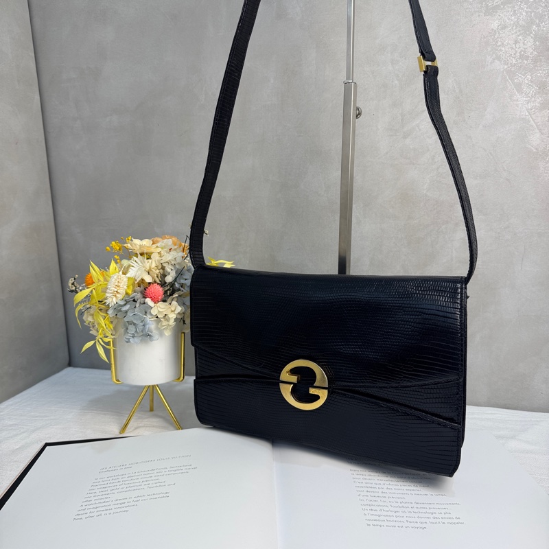 【赫蒂國際精品】 Gucci 黑色皮革翻蓋肩背包 vintage 二手 中古-1