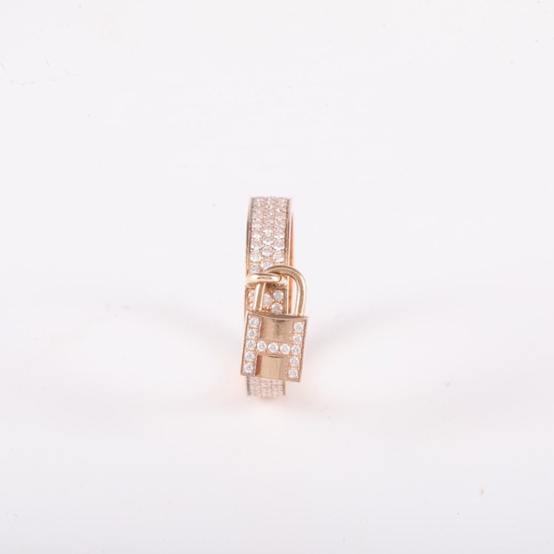 HERMES 18K玫瑰金KellyClochette滿鑽鎖頭戒指54-2