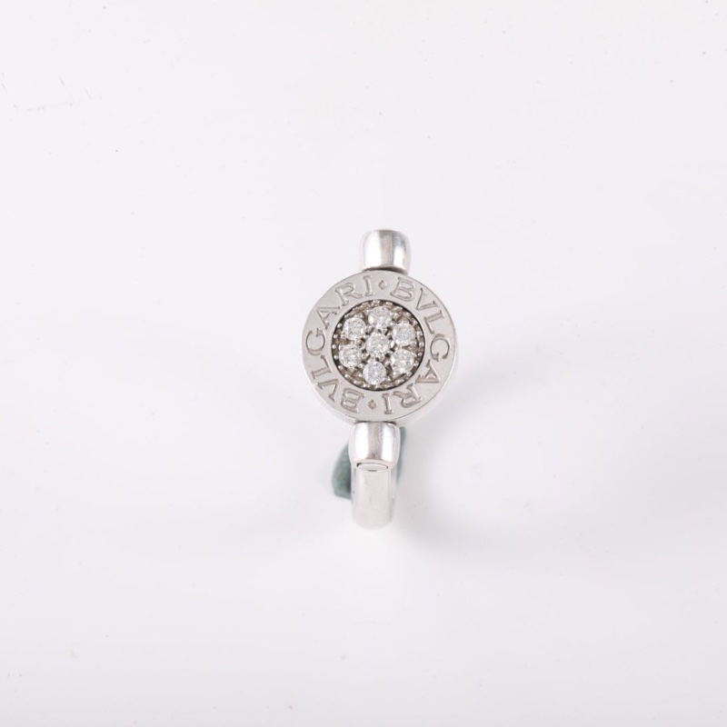 BVLGARI 鑲鑽黑瑪瑙翻轉戒指18K白金/鑽石/縞瑪瑙54-2