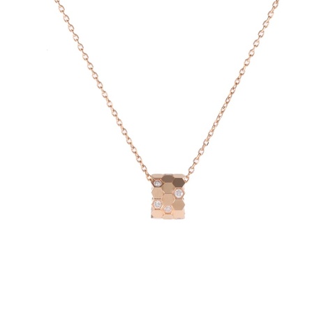 CHAUMET 18K玫瑰金鑽石BeeMyLove愛·巢蜂巢鑲鑽項鏈小號