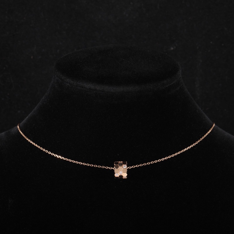 CHAUMET 18K玫瑰金鑽石BeeMyLove愛·巢蜂巢鑲鑽項鏈小號-1