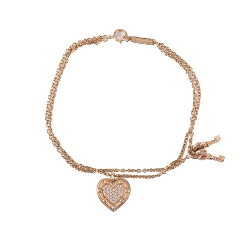 TIFFANY&CO 18K玫瑰金鑽石愛心鑰匙吊墜半鑽手鏈