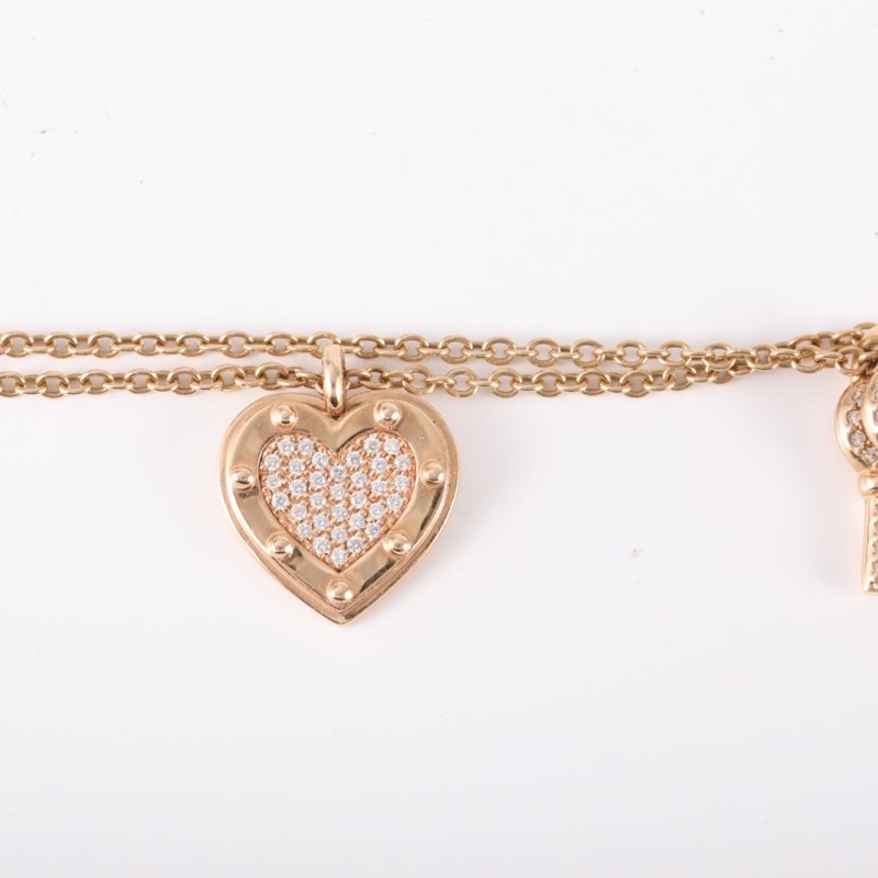 TIFFANY&CO 18K玫瑰金鑽石愛心鑰匙吊墜半鑽手鏈-2
