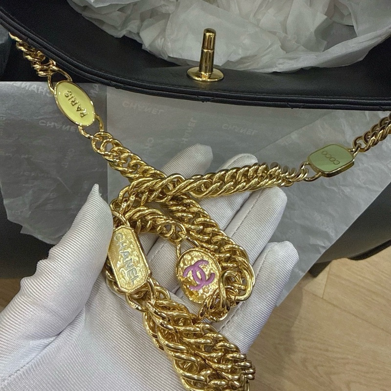 ✨全新 🆕Chanel 香奈兒23C琺瑯hobo 水桶包斜挎包單肩包 黑金 ❤️正品保障-8