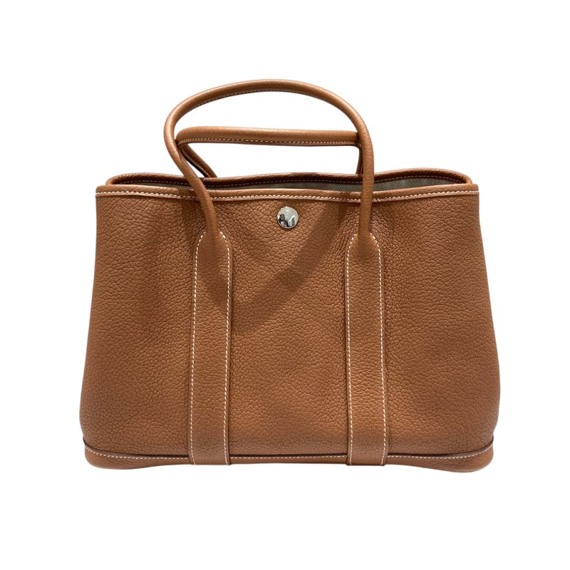 HERMES 愛馬仕 ☐P刻 GARDEN PARTY 30 牛皮 金棕色 銀釦-1