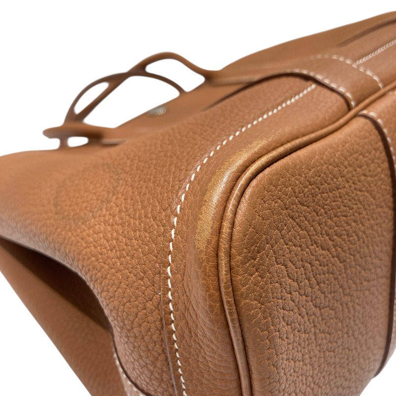 HERMES 愛馬仕 ☐P刻 GARDEN PARTY 30 牛皮 金棕色 銀釦-6