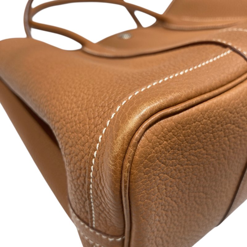 HERMES 愛馬仕 ☐P刻 GARDEN PARTY 30 牛皮 金棕色 銀釦-8