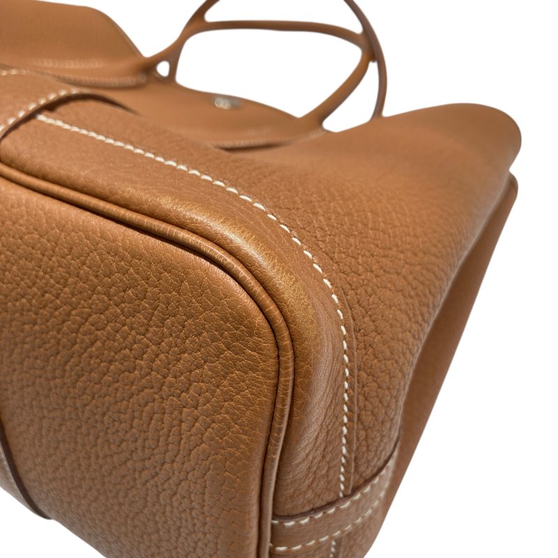 HERMES 愛馬仕 ☐P刻 GARDEN PARTY 30 牛皮 金棕色 銀釦-9
