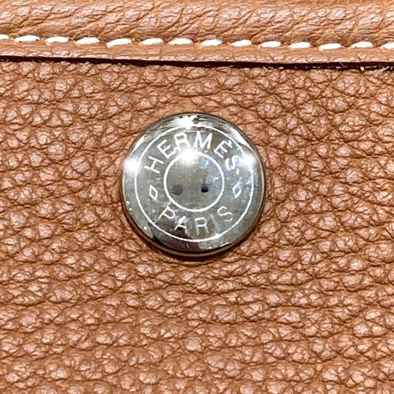 HERMES 愛馬仕 ☐P刻 GARDEN PARTY 30 牛皮 金棕色 銀釦-12