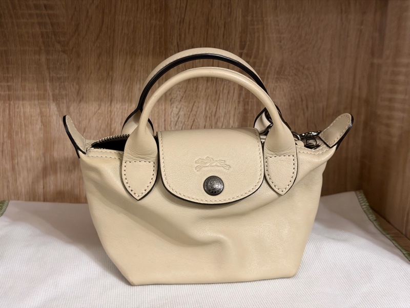 Longchamp Le Pliage Xtra Mini 羊皮迷你包|奶油白 真皮 手提斜背包 小羊皮 絕版尺寸 絕版材質-0