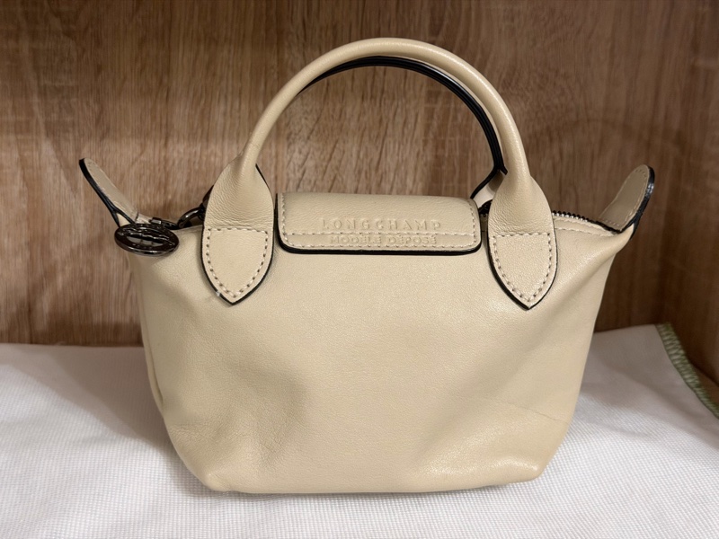 Longchamp Le Pliage Xtra Mini 羊皮迷你包|奶油白 真皮 手提斜背包 小羊皮 絕版尺寸 絕版材質-1