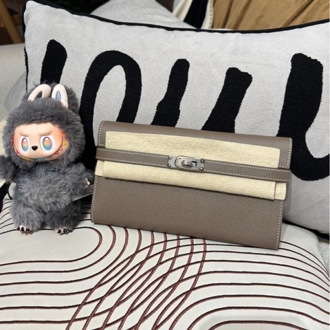 Hermes Kelly Wallet Stamp C Etoupe 大象灰銀扣kelly 長銀包