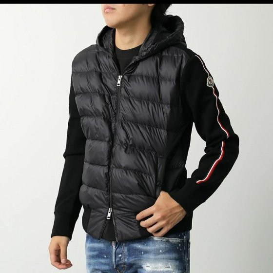 💎Han's house精品服飾💎 moncler 拼接 初剪羊毛 羽絨 彩條 連帽 外套 深藍 現貨 L原價45000-3