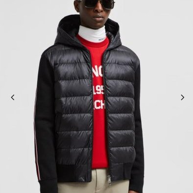 💎Han's house精品服飾💎 moncler 拼接 初剪羊毛 羽絨 彩條 連帽 外套 深藍 現貨 L原價45000-6