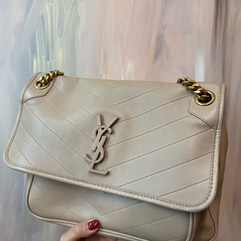 YSL Niki中號小羊皮奶茶色 可肩背斜背手提-1